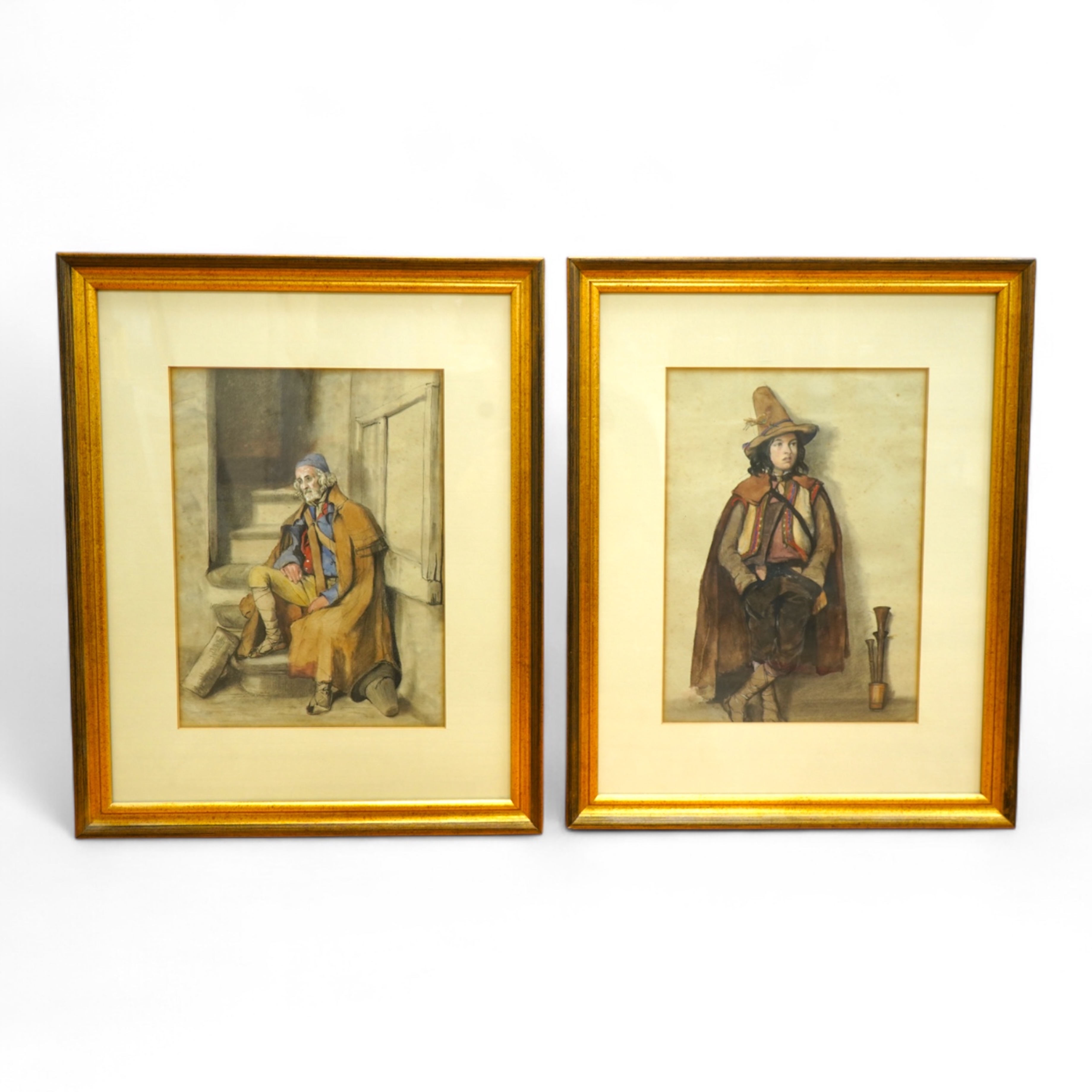 Late 19th century Italian School, Study of an elderly soldier and one other, unsigned, pair of watercolours, 28 x 21cm